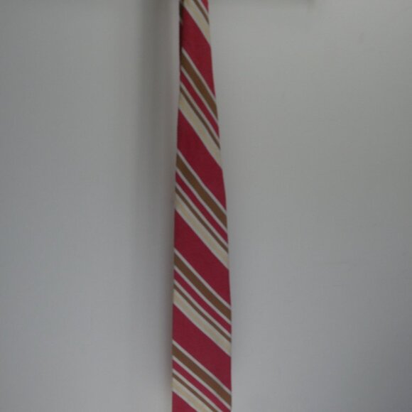Vintage Sears Men's Store Cotton Blend Red Tan Cream Striped Tie - Picture 10 of 13
